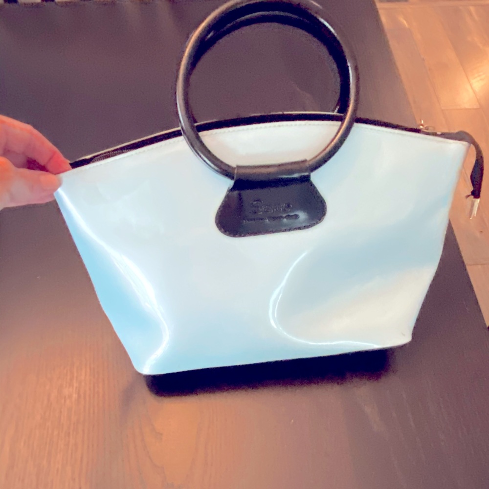 Sono Patent light blue satchel